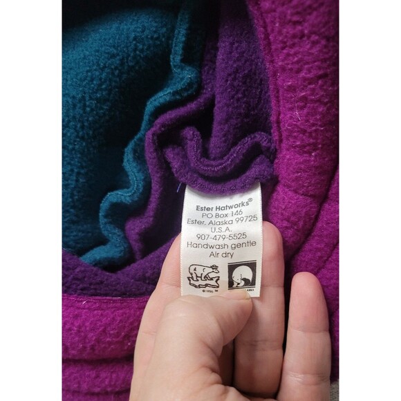 Vintage Esther Hatworks Fleece Bucket‎ Hat | Alaska Handmade | Colorblock Teal & main image 4